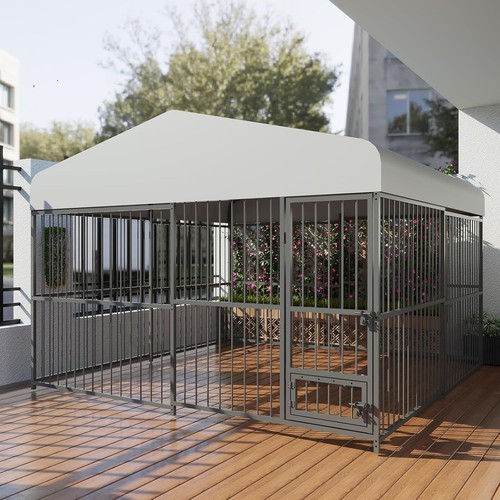 Outdoor Dog Kennel Cover Cage 10 x 10 ft Large Roof Pet House Metal Shade Fence - Picture 1 of 8