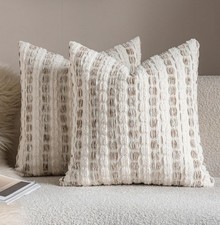 Boho Throw Pillow Covers 20x20 Inch Set of 2, Farmhouse Beige Striped Texture...