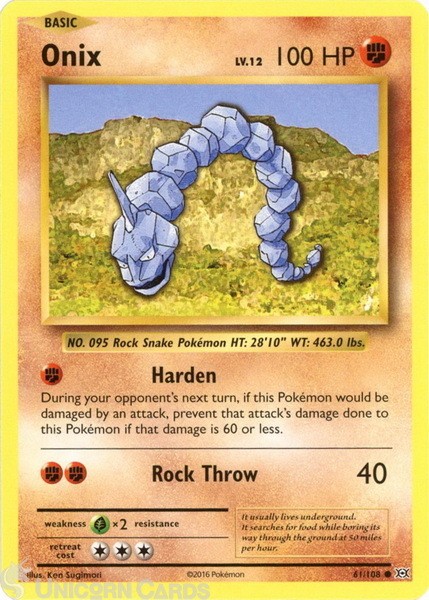 Onix 61/108 : Common Mint/Near Mint Pokemon Card : XY12: Evolutions