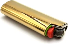 Metal Lighter Cover Case Pouch Holder Mirror Surface Gold Plain Color for BIC Fu