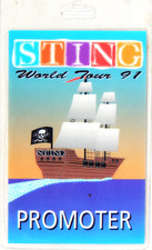 Sting Promoter Pass 1991 "Soul Cages" gira mundial backstage laminado genuino