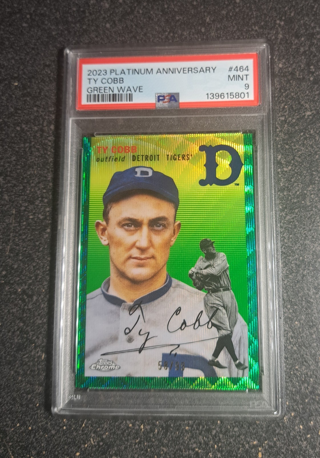 2023 Topps Chrome Platinum Ty Cobb #464 Green Wave freshly graded 58/99 PSA 9