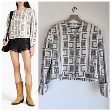 NEW IRO Paris Lullia Embroidered Jacquard Tweed Snap Front Jacket in Multi Ecru