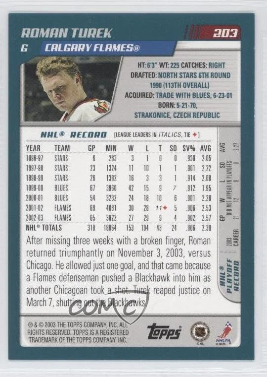 2003-04 Topps Roman Turek #203 - Image 2 of 2