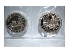 Gibraltar 2005 - 1805 Five Pounds Pair of "TRAFALGAR Coins" Silver Proof