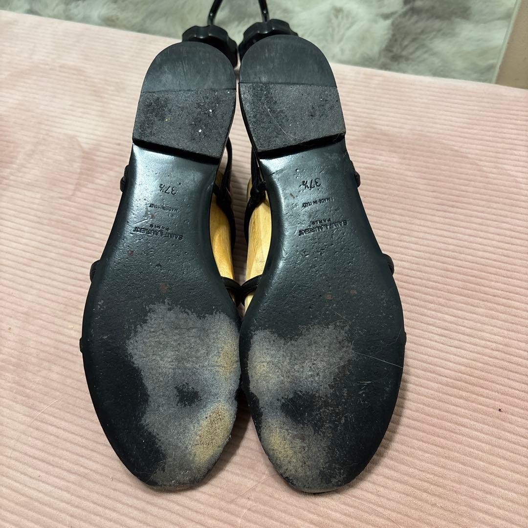 Saint Laurent Sandals Shoes YSL EU 37.5 US 7.5 Leather Black Gold Authentic thumbnail 3