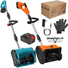 21V 11 Inch Cordless Electric Snow Shovel Foldable Snow Thrower w/ 1 Batteries