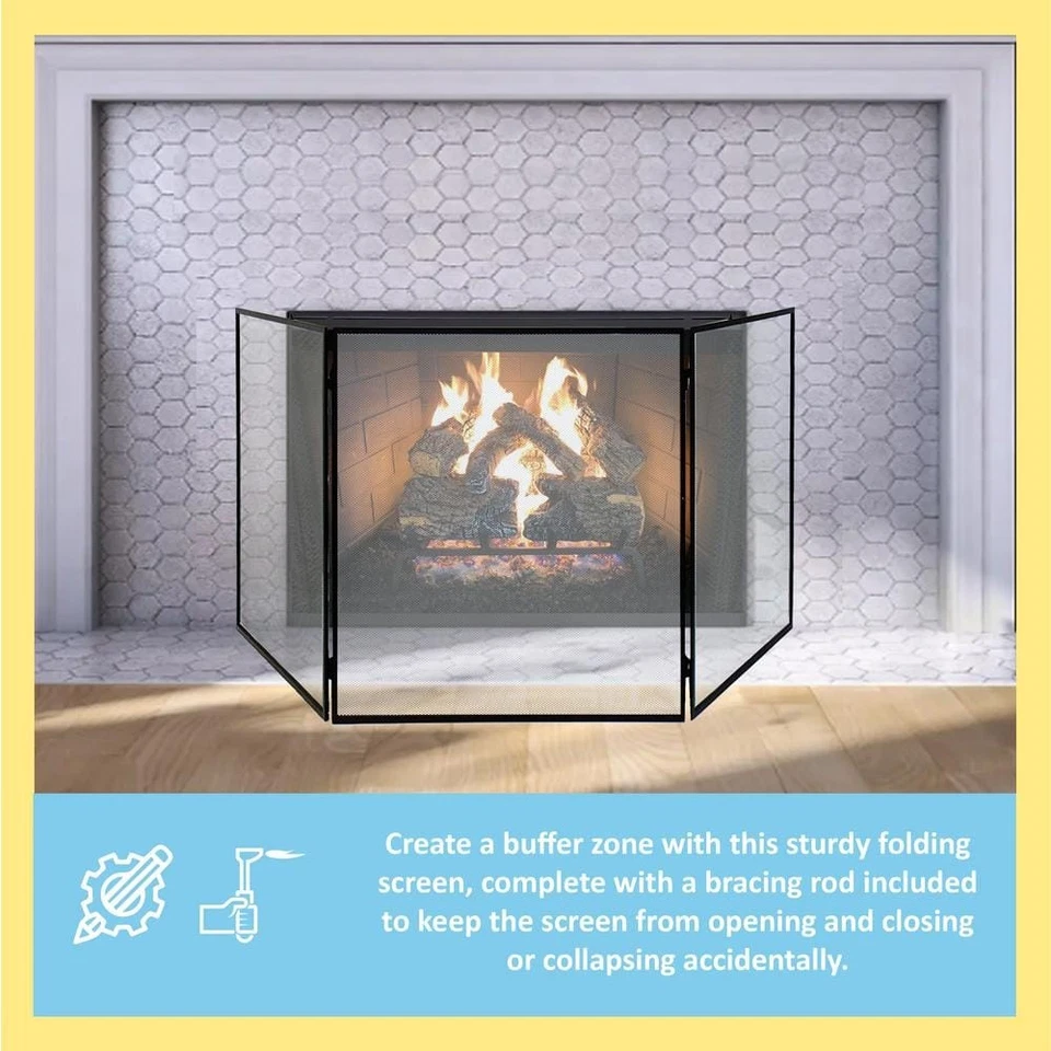 Protector Chimenea Infantil ACHLA DESIGNS 30" H X 88" W, Acero 3 Paneles Grande en Negro Foto 3 de 4