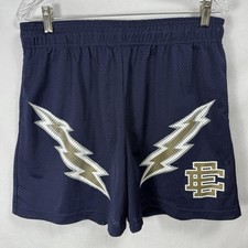 Eric Emanuel EE Lightning Bolt Navy Gold Shorts Mesh Drawstring - Sz XL