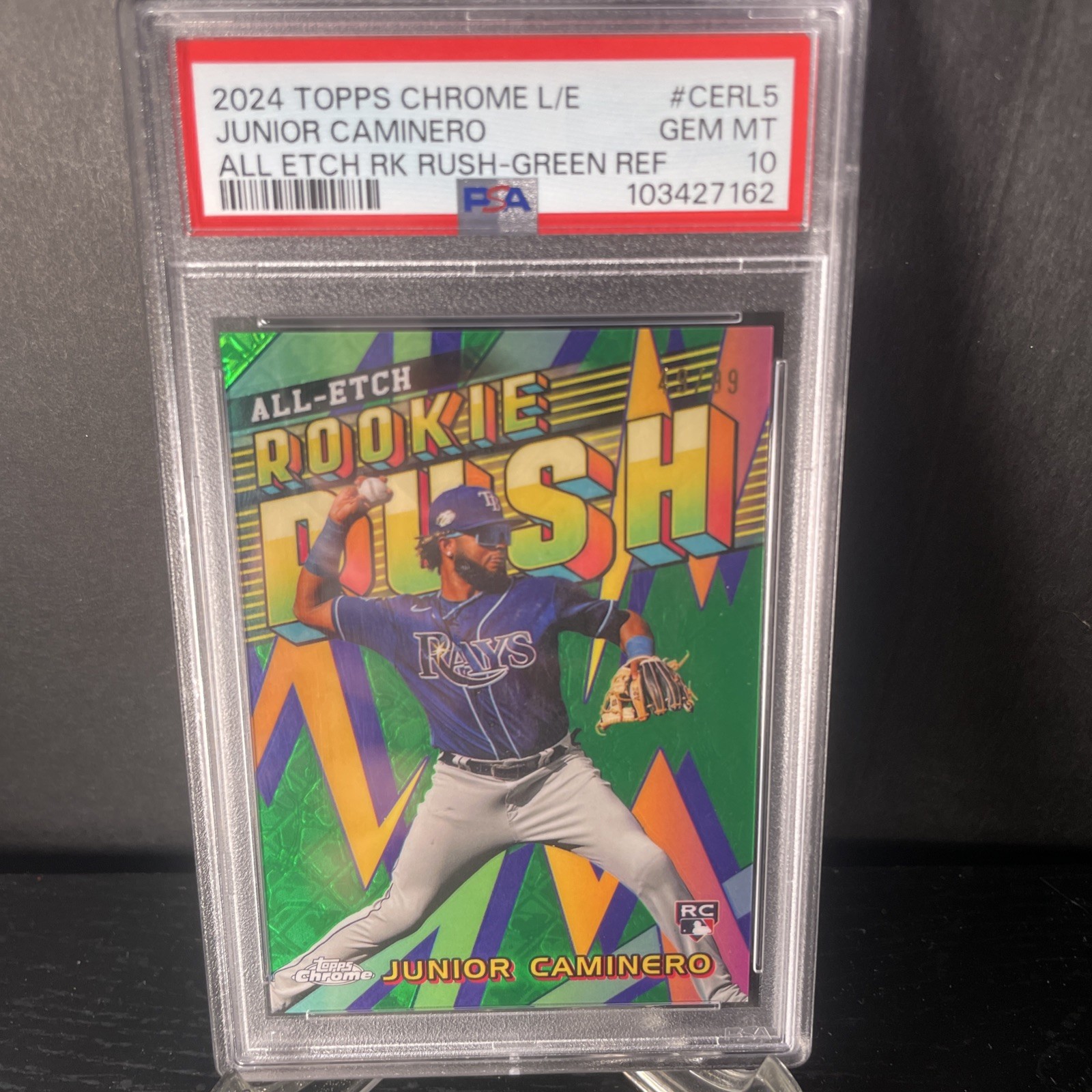 2024 Topps Chrome Junior Caminero All-Etch Rookie Rush Green /99 PSA 10