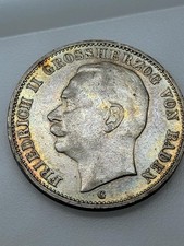 1909 G  Baden  3 Drei Mark, Deutsches Reich  Friedrich II   .900 Silver  EE6.17