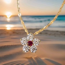 Sweet Crystal Flower Pendant Necklace. Sparkling. Gold Plated. Boxed Gift Idea