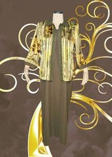 RM RICHARDS 2 Pc Women's Sz 12 Jacket Dress Olive Green Gold SPARKLE Embroidered
