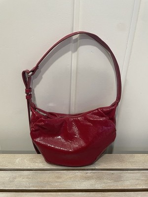 Zara Red Glossy Patent Shoulder Bag, Zip Closure, Silver Hardware