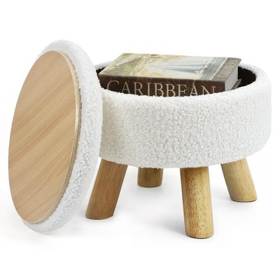 Ottoman Foot Rest Small Round Ottoman with Storage Boucle Teddy Velvet Footst...