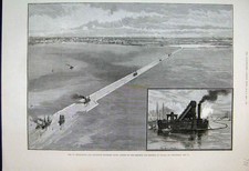 Original Old Antique Print 1885 St Petersburg Cronstadt Martime Canal Russia