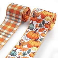 2.5 Inch 20 Yards Orange Plaid Fall Wired Ribbon Thanksgiving Wreath Craft