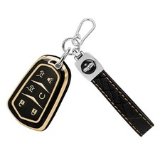 TOMALL for Cadillac Key Fob Cover TPU Compatible with Cadillac 6 Buttons Black