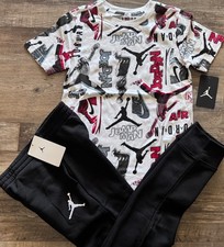 NWT Nike Air Jordan Boys YSM Black/White/Red/Gray Print Jogger Pants Set Small