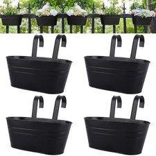 4 Pack Metal Hanging Plant Pot, 27cm Balcony Planters for Railing, Over