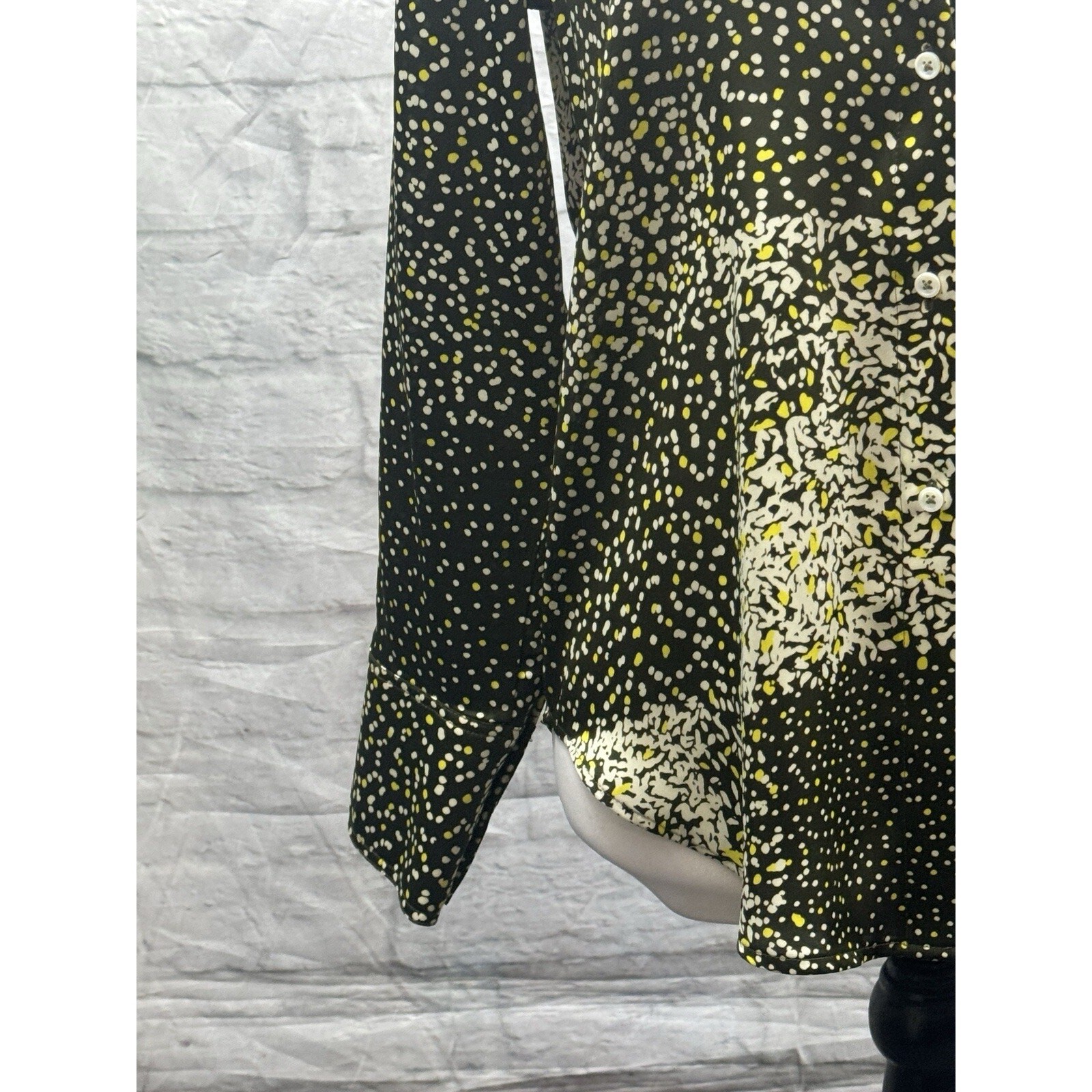 M&S Autograph Satin Blouse Green & Yellow Little Dots Size 8 Top Elegant Light image 3
