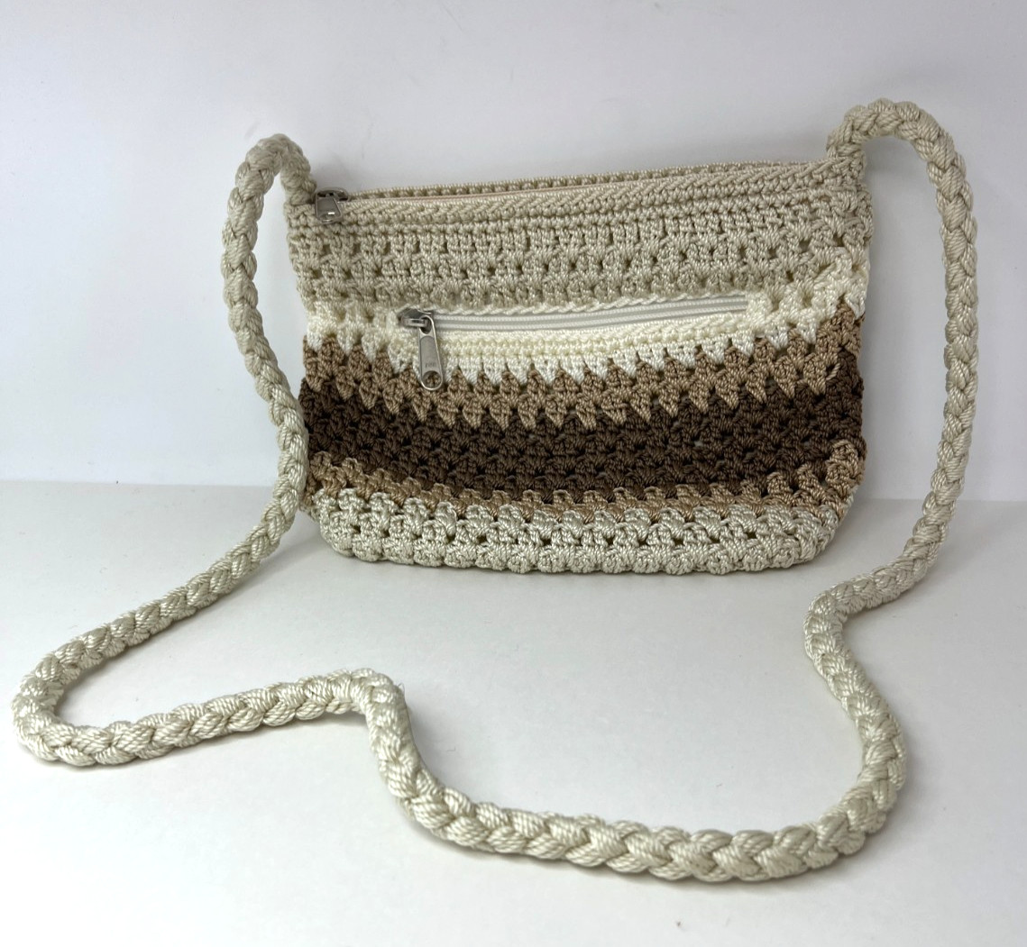 Lina Crochet Crossbody Bag Natural Beige Tan Brown BOHO Purse