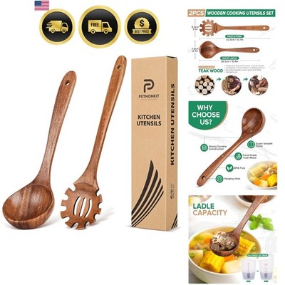 Wooden Kitchen Utensil Set Wooden Spoon Soup Ladle Pasta Fork 2 Pcs
