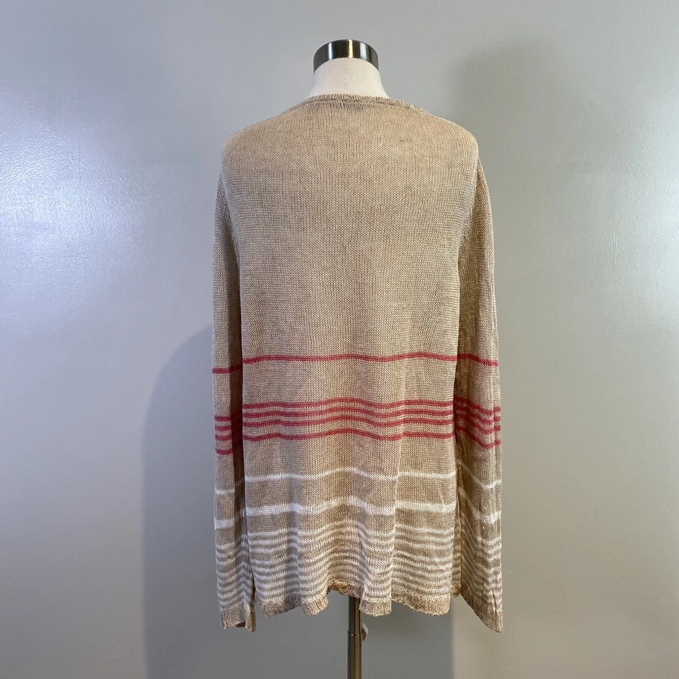 Cullen 女式 XL 条纹毛衣上衣亚麻棕色套衫 N75 — 第 3/4 张图片