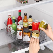 Holinwa Lazy Susan Organizer for Refrigerator, 13" x 8.5" Clear Rectangular F...