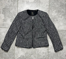Ted Baker Tweed Full Zip Fringe Frayed Blazer Suit Jacket Career New Black 2