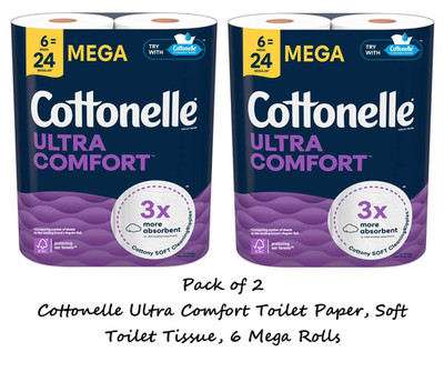 Cottonelle Ultra Comfort Toilet Paper, Soft Toilet Tissue, 6 Mega Rolls (2 Pack)
