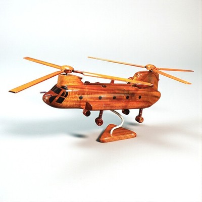 CH-47 Tandem Rotor Heavy Lift Helicopter Wooden Model Handmade  Military Decor