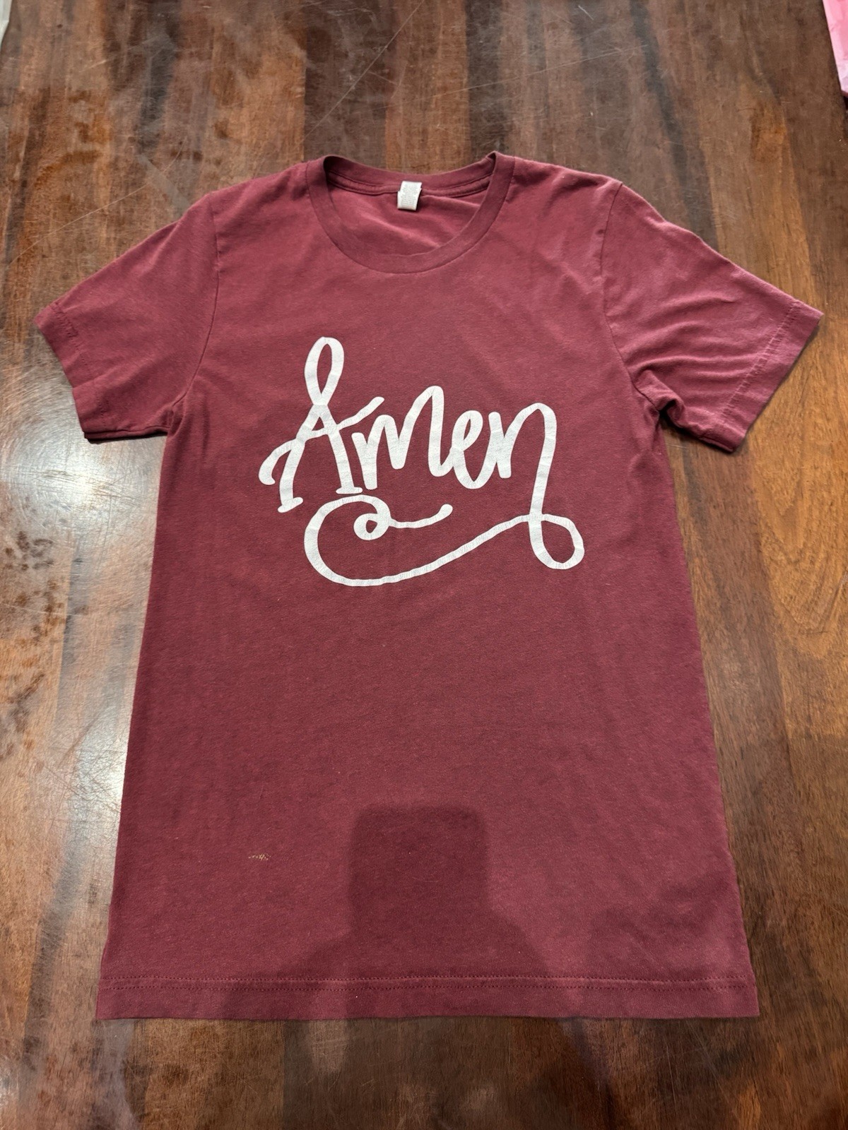 Bella + Canvas Men's Amen Graphic Print Maroon Crew Neck Short Sleeve T-Shirt S