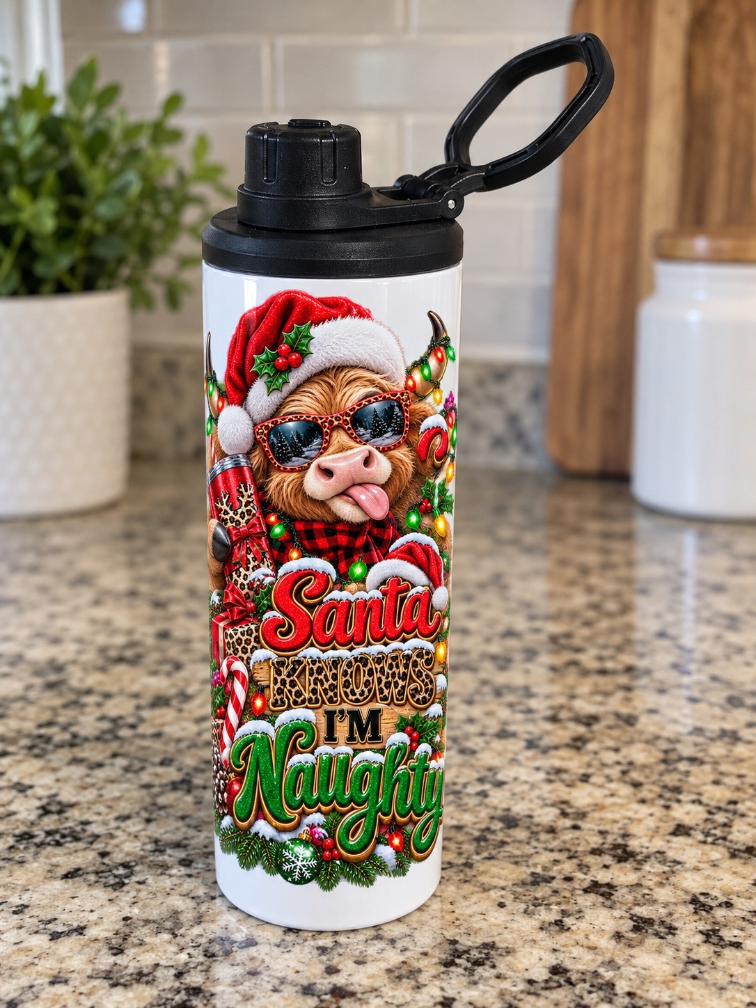 Santa Knows I'm Naughty 20oz Skinny Christmas Tumbler product photograph