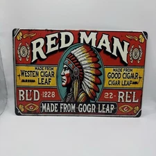 Red Man Tobacco Tin Sign 11.5x8 Vintage-Style Metal Wall Decor Retro Print