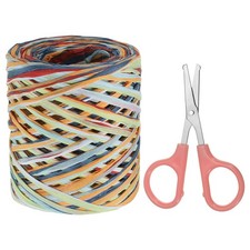 Raffia Ribbon, Natural Raffia String with Scissor, Orange/Red, 218 Yards