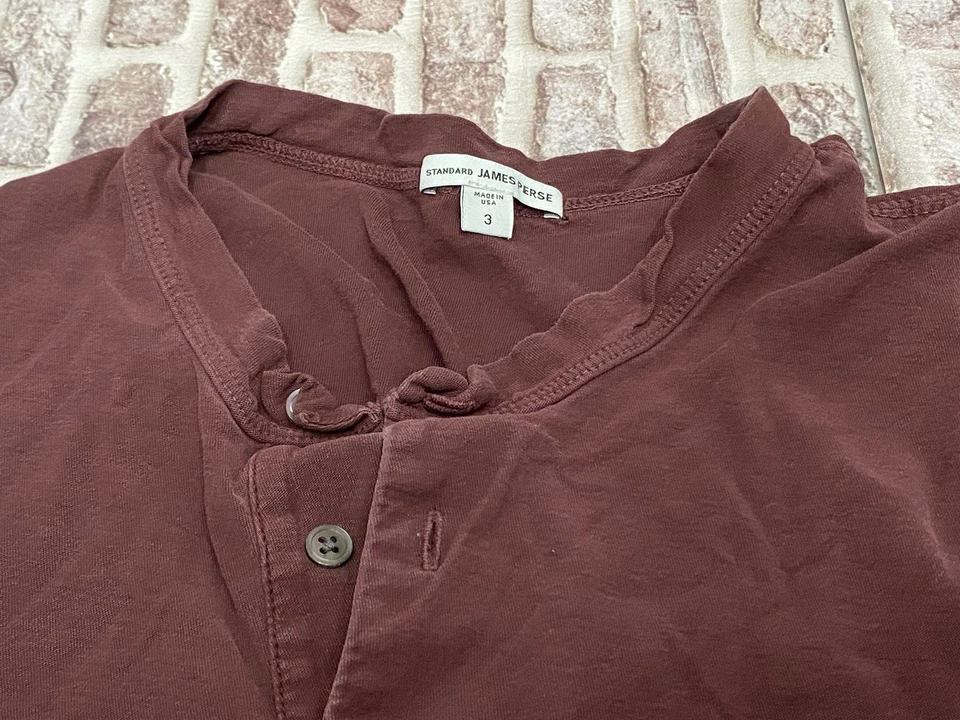 Standard James Perse Long Sleeve Henley Shirt Size 3 Made Usa Maroon Large - Image 2 of 4