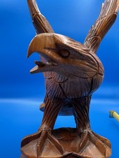Vtg Hand Carved Rustic Wooden Eagle Art Sculpture Statue Open Wings Large 14.5"