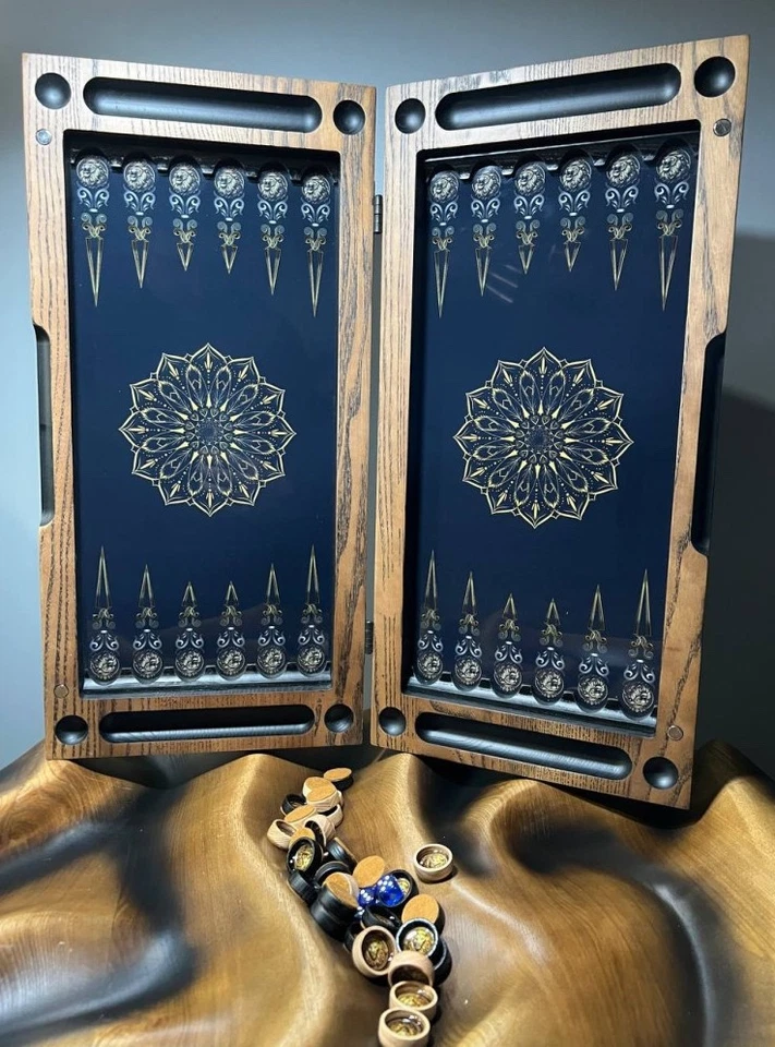 Backgammon Set Lion Theme, Wooden, Glass & Epoxy Resin, Game Board, Dice Game - Image 3 of 4