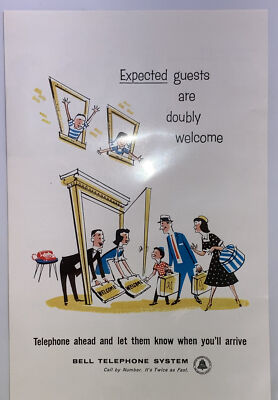 1959 Bell Telephone System Magazine Ad Expected Guests Welcome Mats Vintage Art
