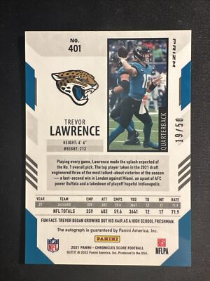 2021 Chronicles Score Trevor Lawrence Gold Zone Rookie Gold Auto