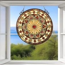 24in Tiffany Style Stained Glass Medallion Window Panel Suncatcher