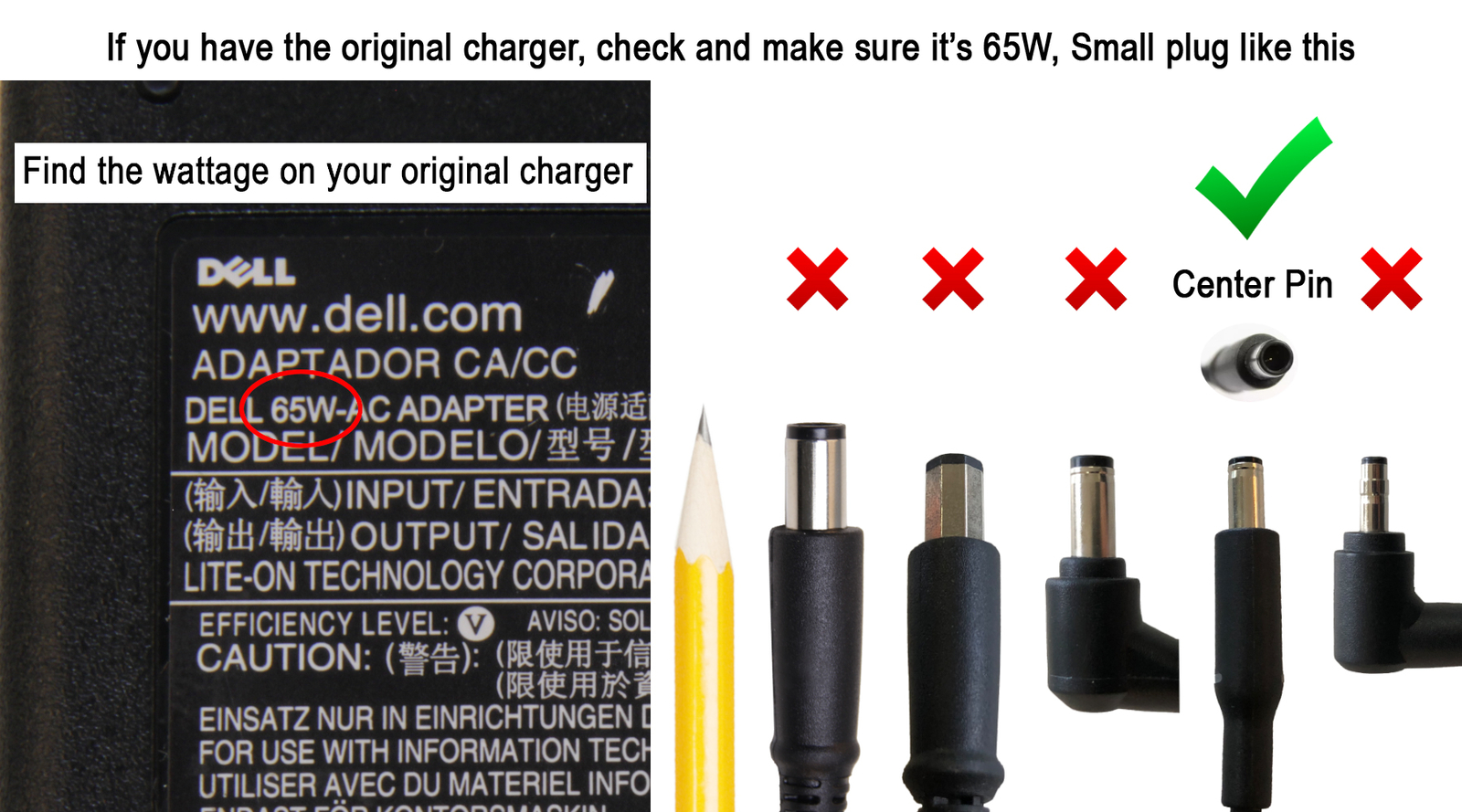 DELL Inspiron 24 3000 3455 W12C 65W Genuine Original AC Power Adapter Charger