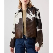 Genuine Cowhide Leather Jacket for Women  Western Rodeo Real Hair on Fur Coat