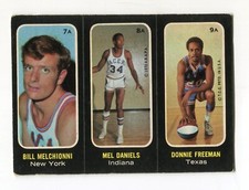 1971-72 Topps Trio Sticker Card Bill Melchionni - Mel Daniels - Donnie Freeman