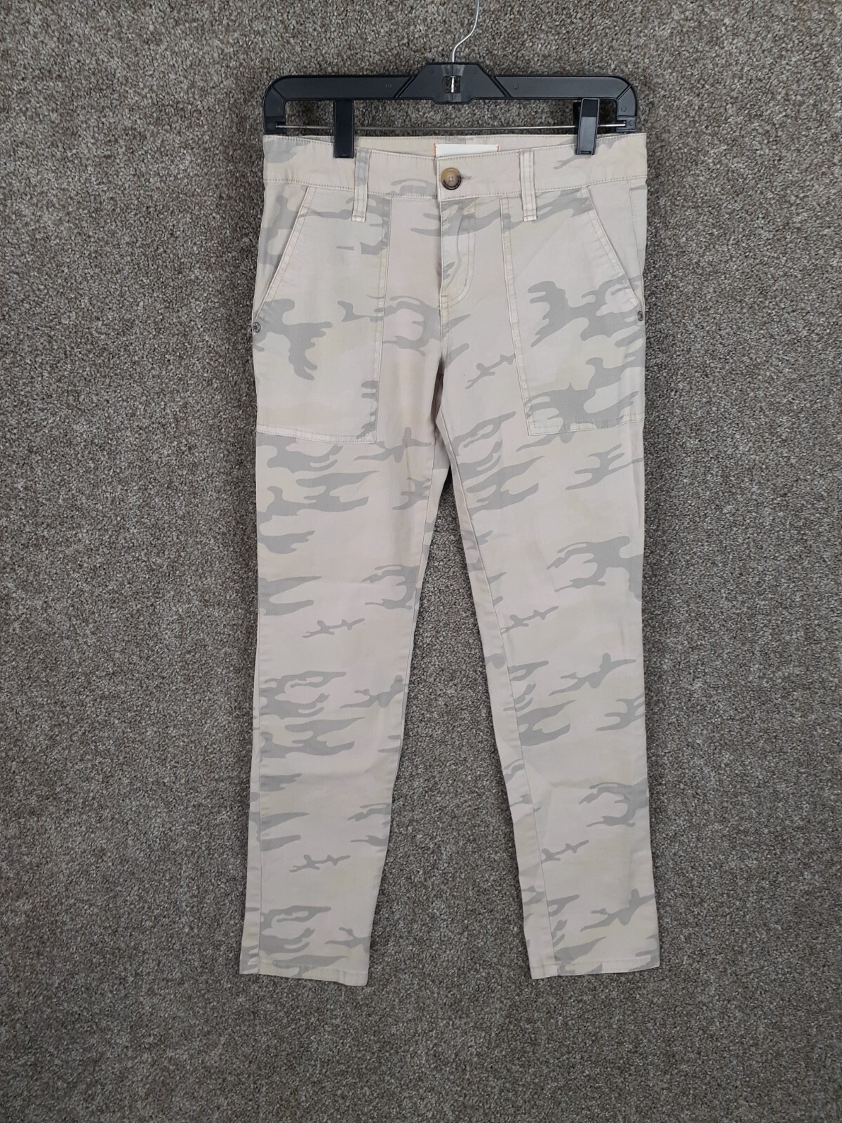 Blossom Clover Slim Straight Camo Pants Womens 25 Beige Gray Mid Rise Stretch