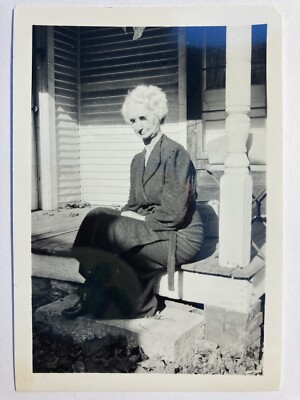 Elderly Woman On Porch In Bath Robe Vintage Photograph Picture Grandma Old