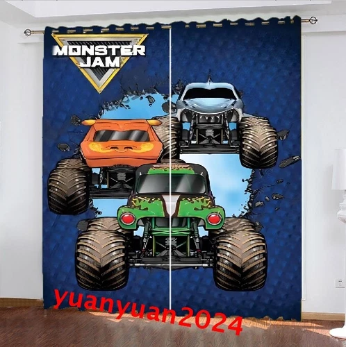 Niños Monster Jam Trucks 3D Blackout Cortina Dormitorio Anillo Térmico Top Ojales Regalo - Imagen 10 de 17
