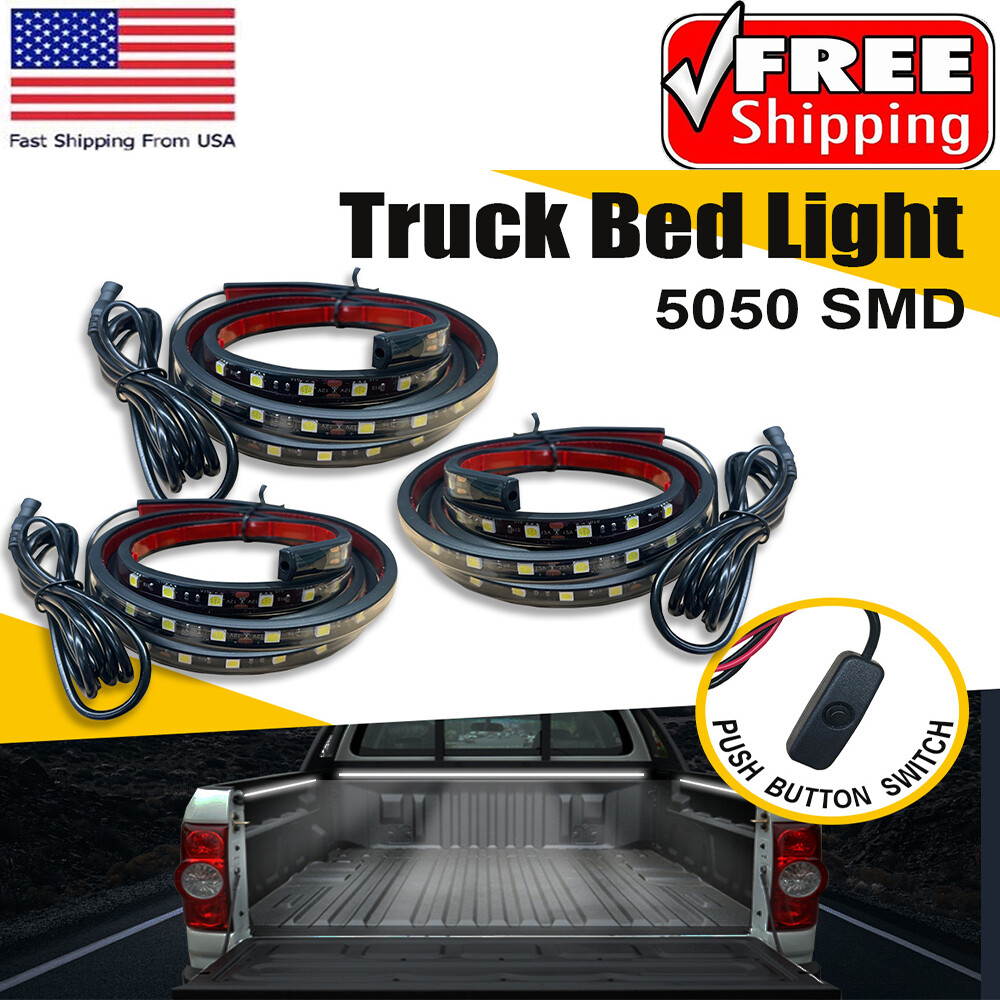 3x 60-Inch LED White Cargo Bed Light Strip Kit for Chevy Pickup SUV Truck