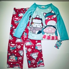 NWT Squishmallows Holiday Christmas 2pc pajama set 6 8 12 fleece fox Cat 35